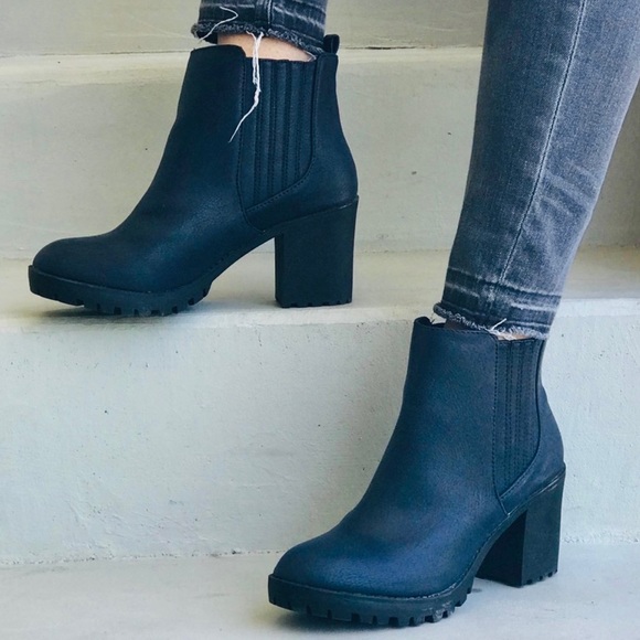 Macy's Shoes - Navy Blue Bold Lug Sole Chunky Heel Ankle Booties